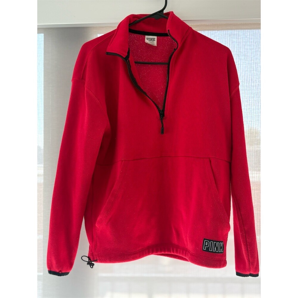 Victoria's Secret PINK Pullover Sweatshirt Womens XS Red 1/4 Zip Pocket
